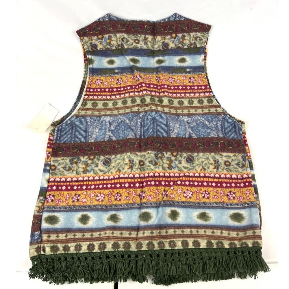 Vintage Southwestern Vest Womens USA Made Button Up Aero 1990s Small Fringe - Picture 2 of 10